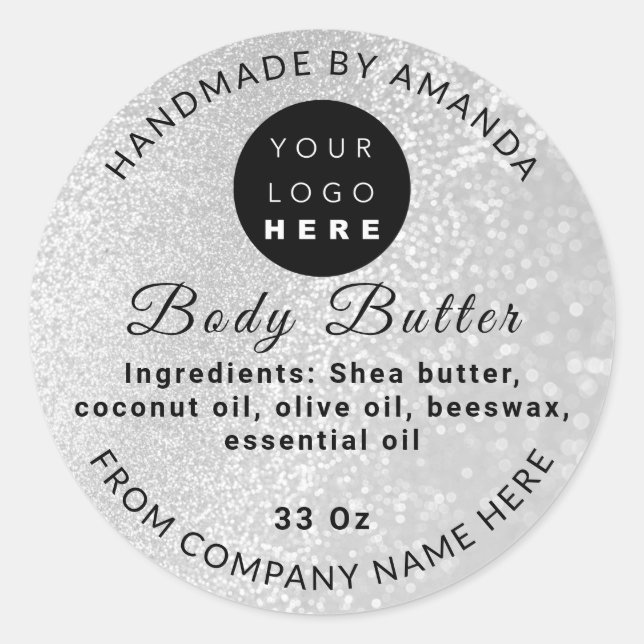 Adesivo Redondo Nome do logotipo personalizado BodyButter Cosmetic (Frente)