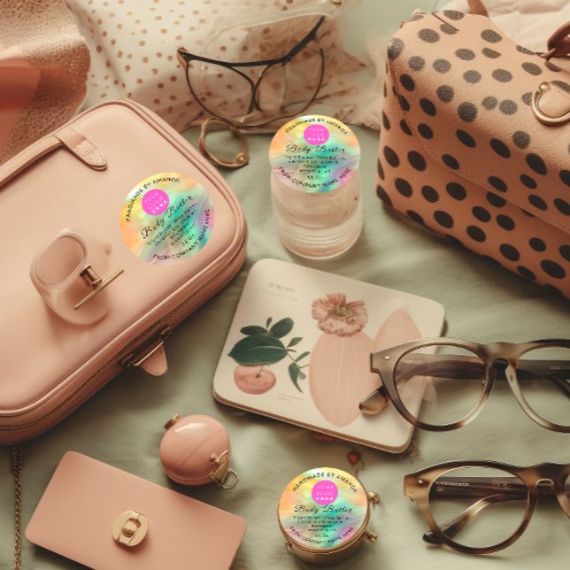 Adesivo Redondo Nome do logotipo personalizado holográfico Manteig (Holograph Custom Logo Name Body Butter. Scrub Classic Round Sticker)