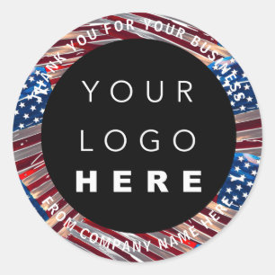 Adesivo Redondo Nome do logotipo personalizado US Flag American Ob