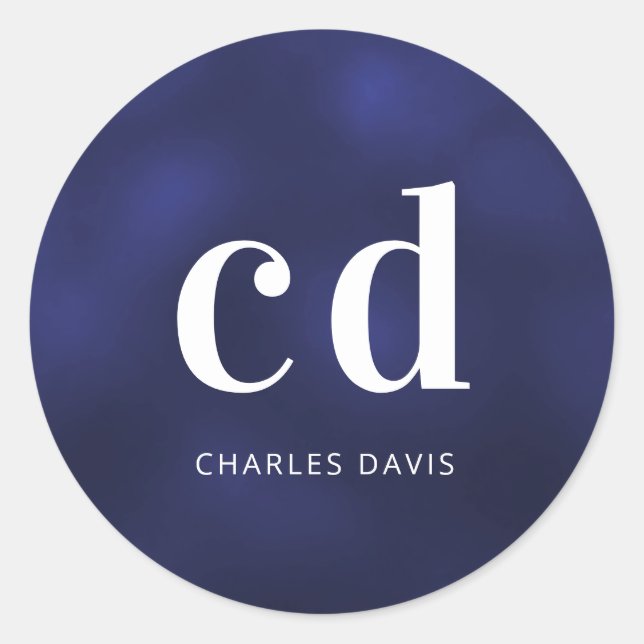 Adesivo Redondo Nome do monograma branco azul marinho (Frente)