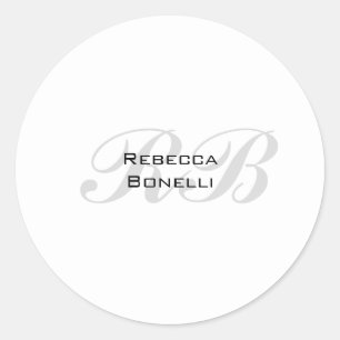 Adesivo Redondo Nome do Monograma da Cinza Branca Iniciais Simples