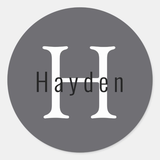 Adesivo Redondo Nome do Monograma da Cinza Masculina Simples + Ini (Frente)