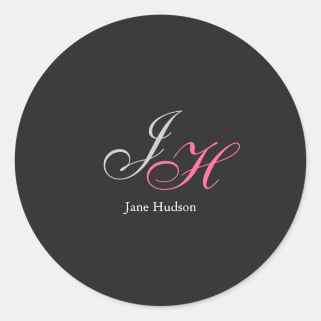 Adesivo Redondo Nome do Monograma da Cinza Negra Letras Iniciais (Frente)