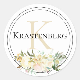 Adesivo Redondo Nome do Monograma da Família Personalizada Creme P