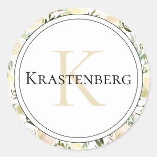 Adesivo Redondo Nome do Monograma da Família Personalizada Elegan