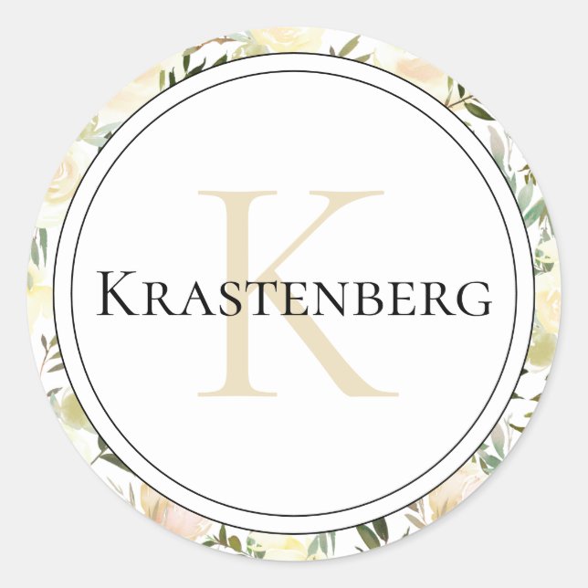 Adesivo Redondo Nome do Monograma da Família Personalizada Elegant (Frente)