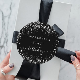 Adesivo Redondo Nome do monograma do pó preto prateado preto de a