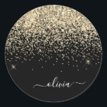Adesivo Redondo Nome do Monograma do Sparkle Glitter Negro Dourado<br><div class="desc">Dourado brilho esfregado com o nome do monograma de metal e as etiquetas de endereço do adesivo de partido inicial. Isto faz o doce e perfeito aniversário de 16 anos, casamento, chá de panela, aniversário, chá de fraldas ou festa de solteira presente para alguém que ama luxo de luxo e...</div>