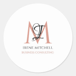 Adesivo Redondo Nome do Monograma Dourado Rosa branco mínimo preto