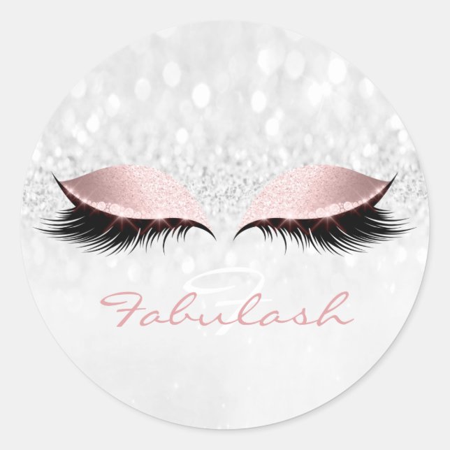Adesivo Redondo Nome do Monograma Glitter Pink Eye Lash Girl 16th  (Frente)