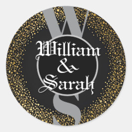 Adesivo Redondo nome do monograma personalizado cinza preto ouro