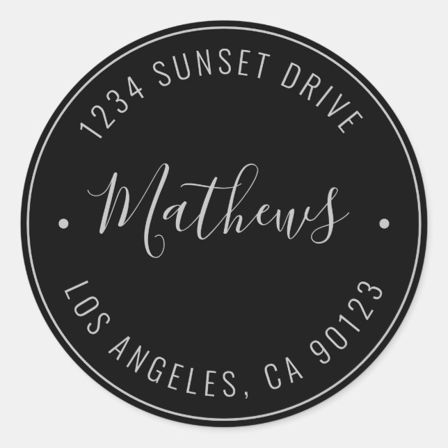 Adesivo Redondo Nome do na moda e Texto Circular | Cinza e preto (Frente)