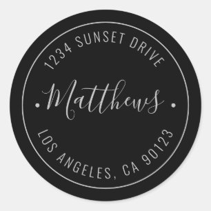 Adesivo Redondo Nome do na moda e Texto Circular   Cinza e preto