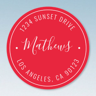 Adesivo Redondo Nome do na moda e Texto Circular Vermelho e Bran