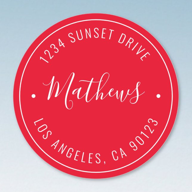 Adesivo Redondo Nome do na moda e Texto Circular | Vermelho e Bran (Criador carregado)