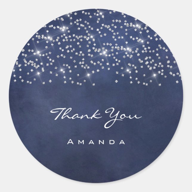 Adesivo Redondo Nome do obrigado 16º Bridal Casamento Azul Marinho (Frente)