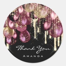 Adesivo Redondo Nome do obrigado 16º Bridal Glitter Ballon Dourado