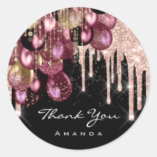 Adesivo Redondo Nome do obrigado 16º Bridal Glitter Ballon Rosa Be