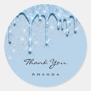Adesivo Redondo Nome do Obrigado 16º Bridal Silver Glitter 3D Blu