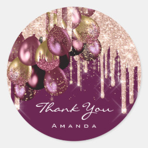 Adesivo Redondo Nome do obrigado 16º Brilhante Bridal Ballon Rosa 