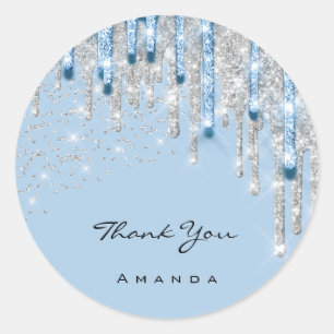 Adesivo Redondo Nome do Obrigado 16º Brilhante Prateado Azul 3D