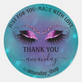 Adesivo Redondo Nome do obrigado Boutique Eyelash Compra Teal Viol