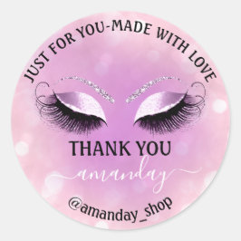 Adesivo Redondo Nome do obrigado Boutique Eyelash Compra Violet Gi