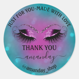 Adesivo Redondo Nome do obrigado Boutique Eyelash Compro Blue Viol