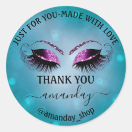 Adesivo Redondo Nome do obrigado Boutique Eyelash Compro Cinza Ros