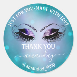 Adesivo Redondo Nome do obrigado Boutique Eyelash Compro Marinho T