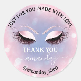 Adesivo Redondo Nome do obrigado Boutique Eyelash Compro Pastel ro