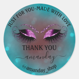 Adesivo Redondo Nome do obrigado Boutique Eyelash Compro Teal Pink