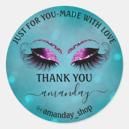 Adesivo Redondo Nome do obrigado Boutique Eyelash Compro Teal Viol
