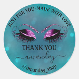 Adesivo Redondo Nome do obrigado Boutique Eyelash Compro Teal Viol