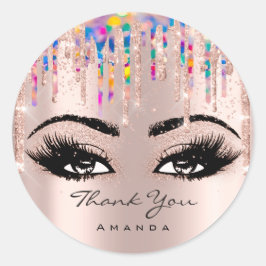 Adesivo Redondo Nome do obrigado Confetti Rosa Glitter Eyelash Uni