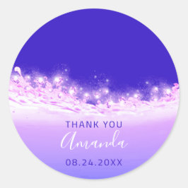 Adesivo Redondo Nome do obrigado Data Branca de Faísca Cor de Rosa