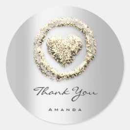 Adesivo Redondo Nome do obrigado Doce 16º Cinza Cardíaco Dourado