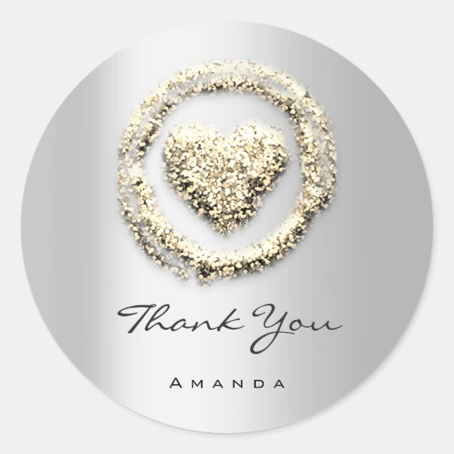 Adesivo Redondo Nome do obrigado Doce 16º Cinza Cardíaco Dourado (Frente)
