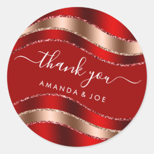 Adesivo Redondo Nome do obrigado Doce 16.ª Rosa Vermelho Brilhant