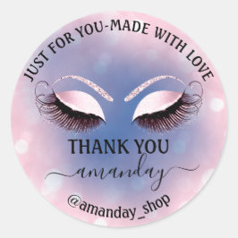 Adesivo Redondo Nome do obrigado Folhas Boutique Compram Azul Rosa