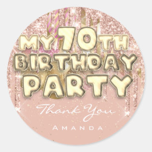 Adesivo Redondo Nome do obrigado Partido BirthdayGlitter Ballon Do