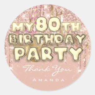 Adesivo Redondo Nome do obrigado Partido BirthdayGlitter Ballon Do