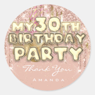 Adesivo Redondo Nome do obrigado PartidoGlitter Ballon Dourado