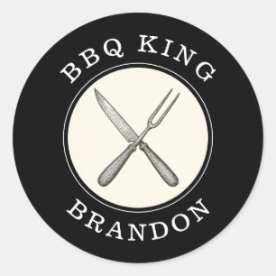 Adesivo Redondo Nome do Pai do churrasco King Knife & Fork Grill