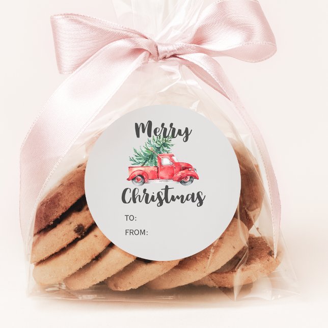 Adesivo Redondo Nome do Presente de Natal do Caminhão Vermelho e Á (Criador carregado)