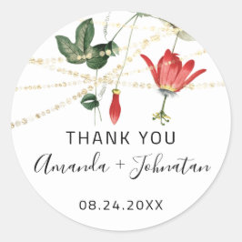 Adesivo Redondo Nome do Rosa do obrigado Data Luzes brancas do Our