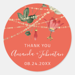 Adesivo Redondo Nome do Rosa obrigado Data Luzes brancas do Ouro d