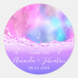 Adesivo Redondo Nome do Rosa obrigado do Data Ondas do Oceano Spa