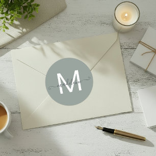 Adesivo Redondo Nome do Roteiro Personalizado Monograma Verde Empo