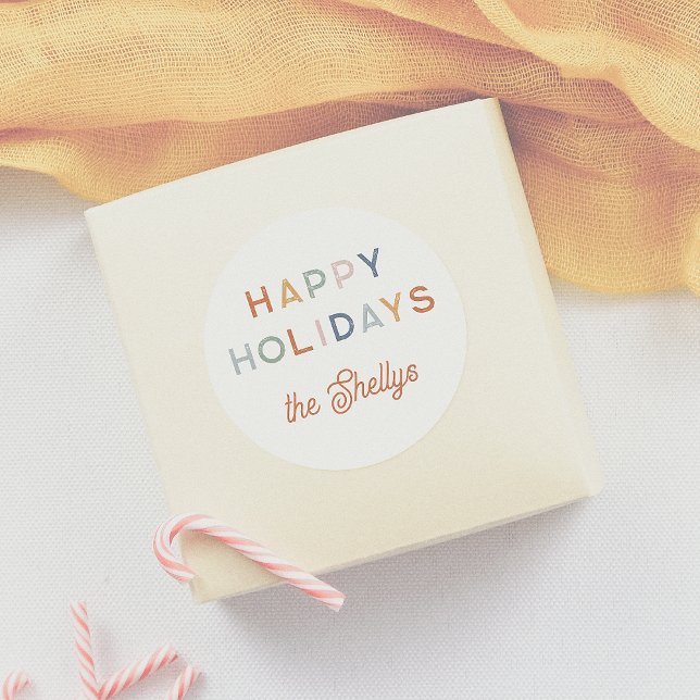 Adesivo Redondo Nome do Script de Feriados Felizes Brilhantes e Co (Criador carregado)